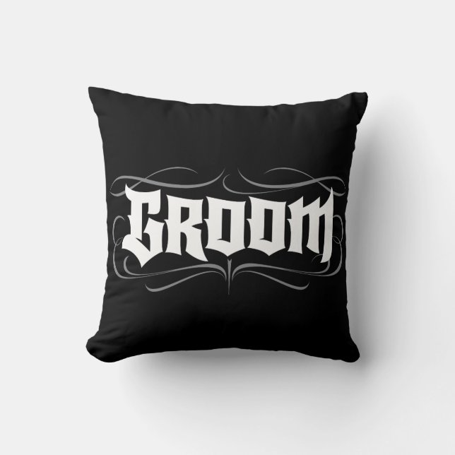 Goth Bride Groom Together Lettering Honeymoon Cushion (Front)
