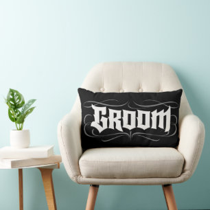 Goth Bride Groom Together Lettering Tattoo Modern Lumbar Cushion