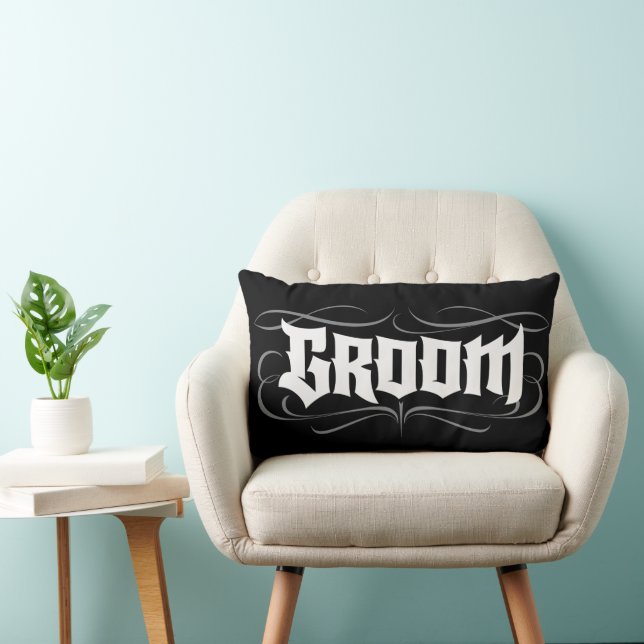 Goth Bride Groom Together Lettering Tattoo Modern Lumbar Cushion (Chair)