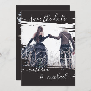Goth Brush stroke Wedding Photo Save the date Invitation