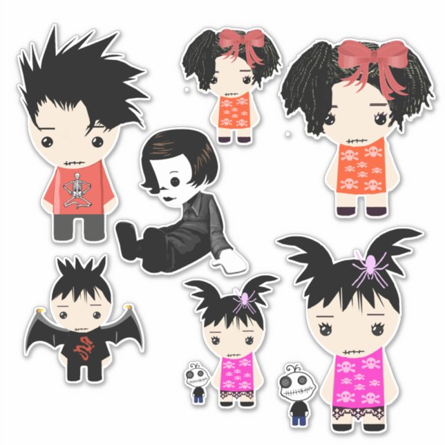 Goth Cartoon Boy Girl rag Dolls Art (Front)