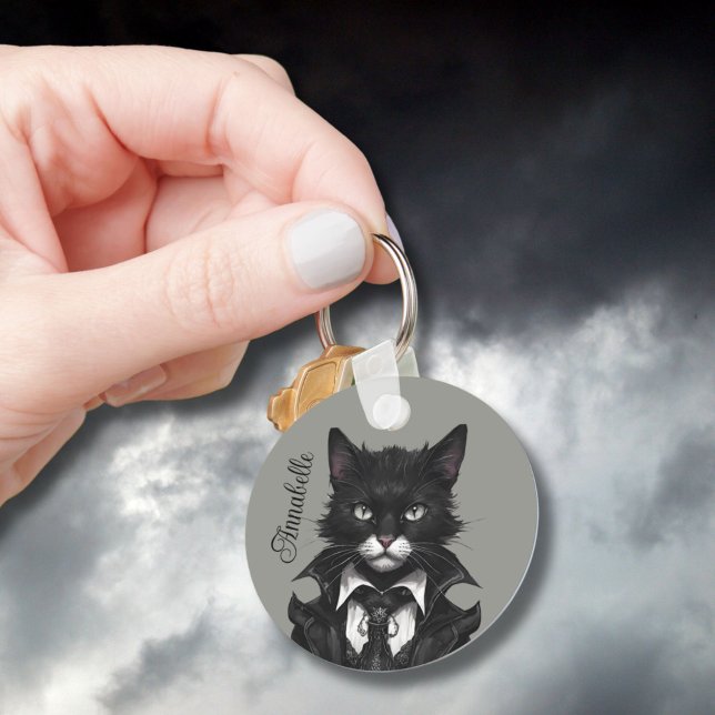 Goth cat and mouse name personalised custom gothic key ring (Creator Uploaded)