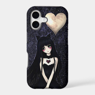 Goth Cat Girl under Heart Moon