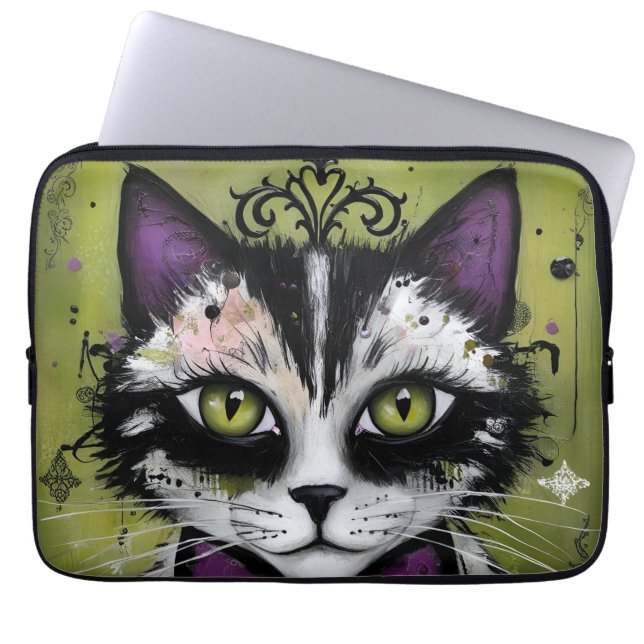 Goth Cat Laptop Sleeve (Front)