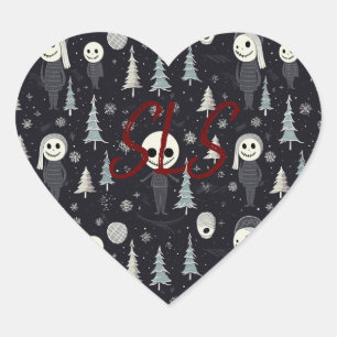 Goth Christmas Initial  Heart Sticker