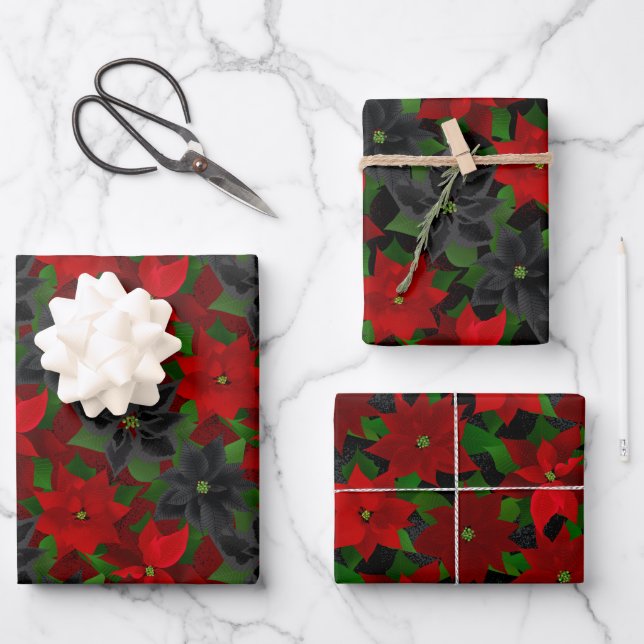Goth Christmas Poinsettia  Wrapping Paper Sheet (Front)