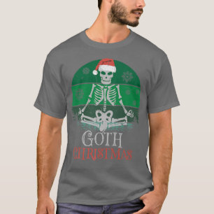 Goth Christmas Punk Santa Hat Skeleton Yoga Retro  T-Shirt