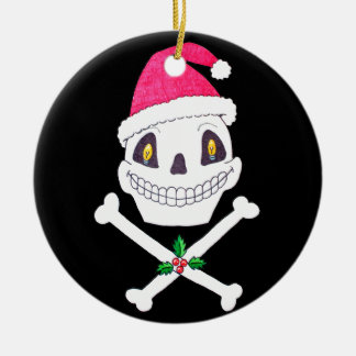 Goth Christmas Santa Skull and Crossbones Ceramic Tree Decoration