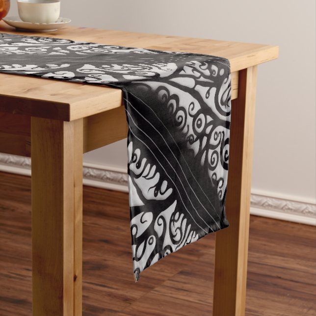 Goth Christmas Table Runner - Black and White (In Situ)