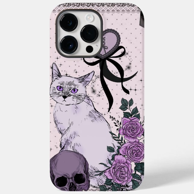 Goth Coquette Cat Phone Case – Pink & Black  (Back)
