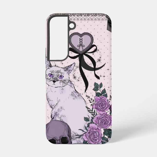 Goth Coquette Cat Phone Case – Pink & Black  (Back)