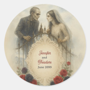 Goth Couple Zombie Halloween Wedding Classic Round Sticker
