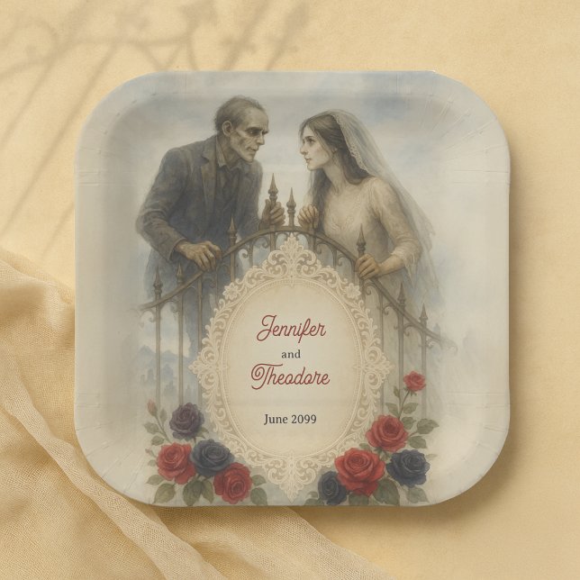 Goth Couple Zombie Halloween Wedding Paper Plate (Creator Uploaded)