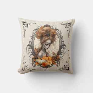 Goth Creepy Lady Pumpkins Cushion