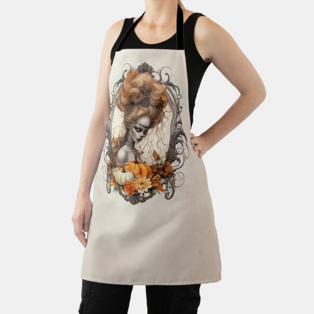 Goth Creepy Lady Pumpkins Thankful Apron (Insitu)