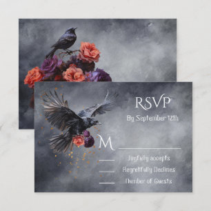 Goth Crow Floral Wedding response cards RSVP