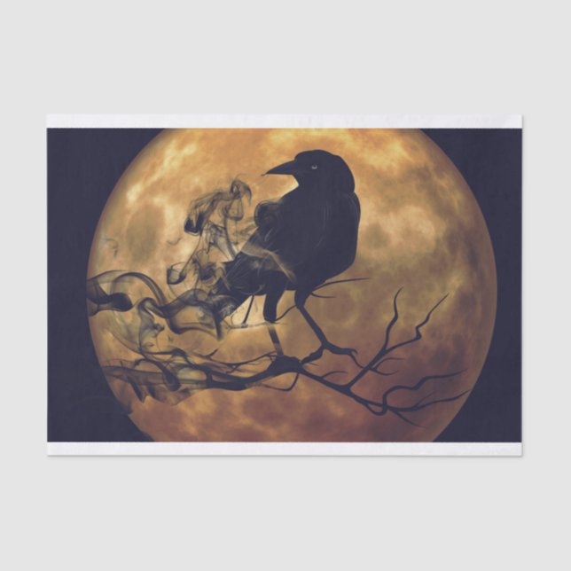 Goth Crow  Orange Moon Decoupage Tissue Paper (Front)
