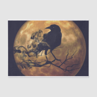 Goth Crow Orange Moon Decoupage Tissue Paper