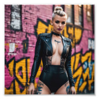 Goth Cyber Punk Girl Graffiti Alley Black Leather