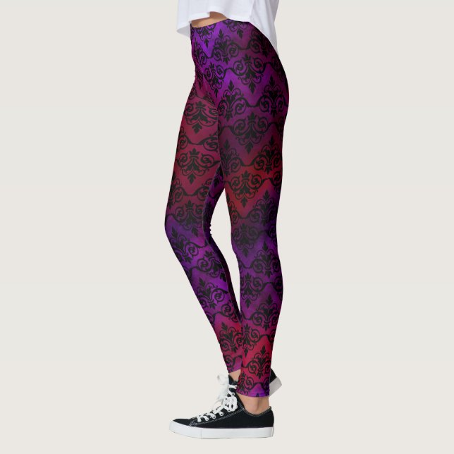 Goth Damask with Black over Purple and Red Leggings (Left)