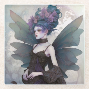 Goth Dark Fairy Girl Fantasy Art Glass Coaster
