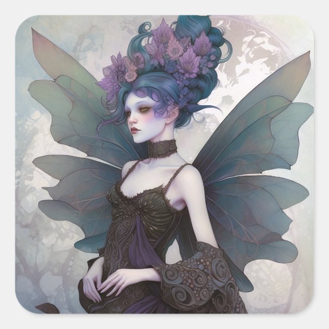 Goth Dark Fairy Girl Fantasy Art Square Sticker (Front)