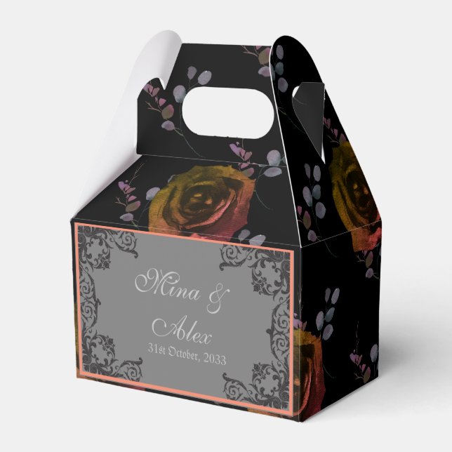 Goth Dark Floral Personalised Wedding  Favour Box (Front Side)