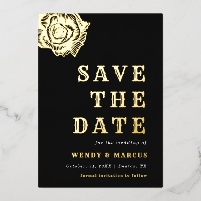 Goth Dark Rose Flower Wedding Aesthetic Real Foil (Front)