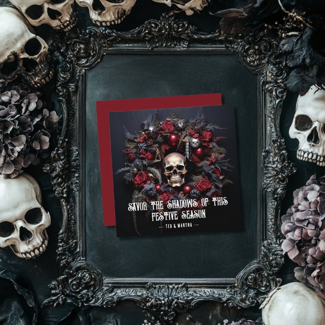Goth Dark Skull XMas Wreath Custom Message  Holiday Card (Creator Uploaded)