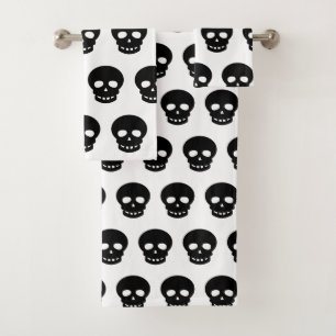 Goth Decor Black and White Skull Pattern Bath Towel Set