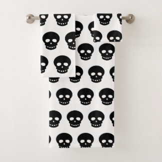 Goth Decor Black and White Skull Pattern Bath Towel Set