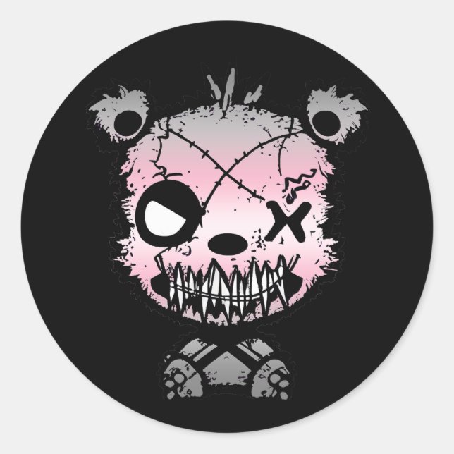 Goth Demigirl Pride Flag Coloured Bear Classic Round Sticker (Front)