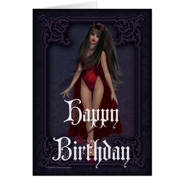 Goth Devil Woman 2 Happy Birthday Card (Front)