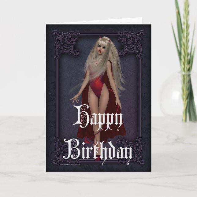 Goth Devil Woman 3 Happy Birthday Card (Front)