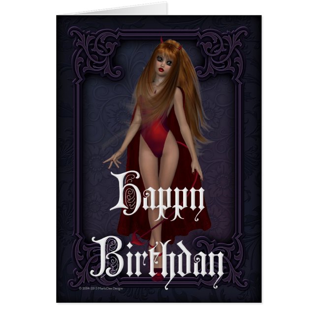 Goth Devil Woman Happy Birthday Card (Front)