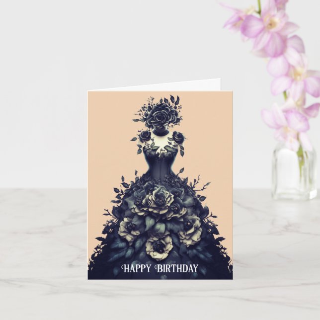 Goth Dress Flower Art Birthday Card (Orchid)