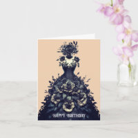 Goth Dress Flower Art Birthday Card