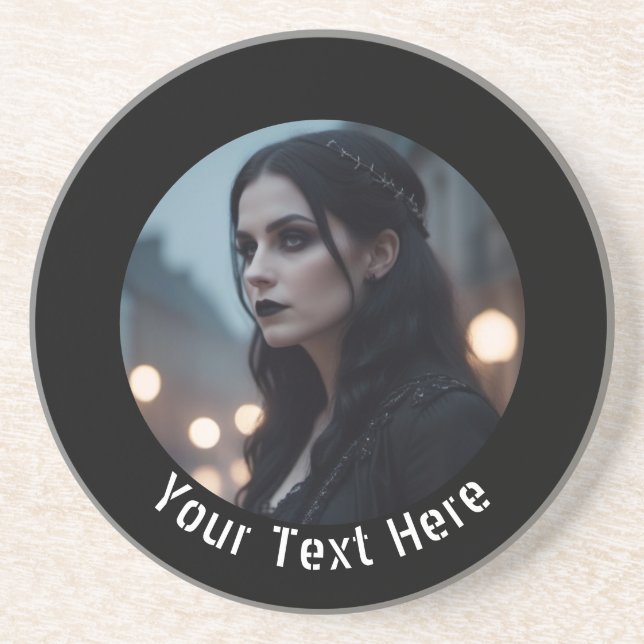Goth Emo Moody Dark Gothic Black Custom Photo Text Coaster (Front)