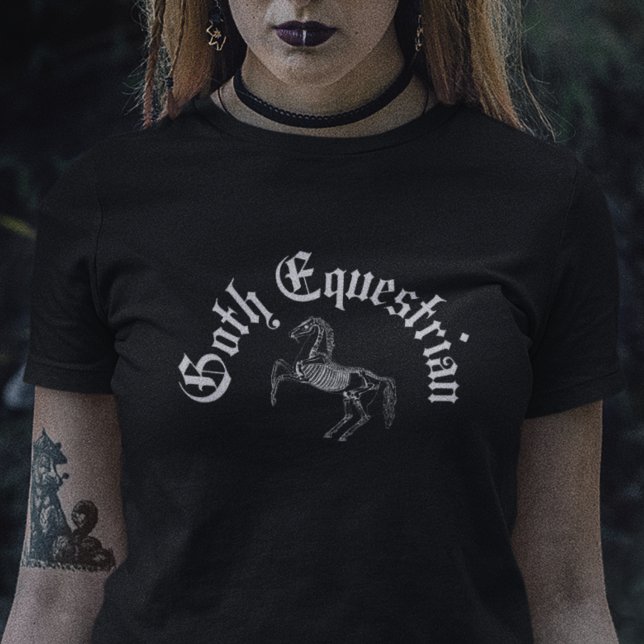 Goth Equestrian Black Skeleton Horse Riding T-Shirt (Creator Uploaded)