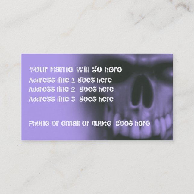 Goth Evil Skull on purple Business Card 2 (Front)
