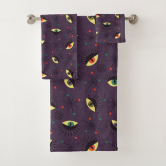 Goth Eyes Witchy Purple Pattern Occult Bath Towel Set