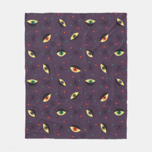 Goth Eyes Witchy Purple Pattern Occult Fleece Blanket