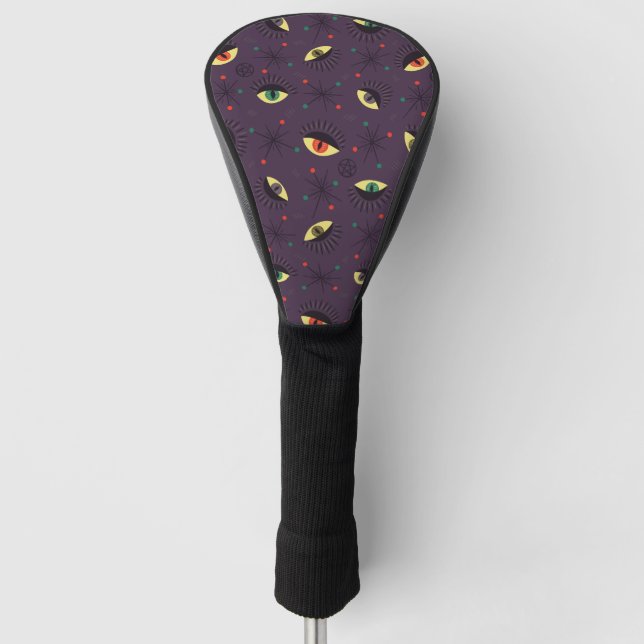 Goth Eyes Witchy Purple Pattern Occult Golf Head Cover (Front)