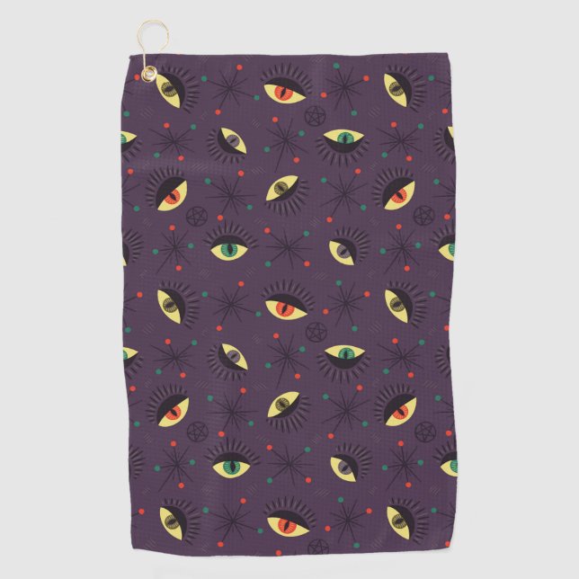 Goth Eyes Witchy Purple Pattern Occult Golf Towel (Front)
