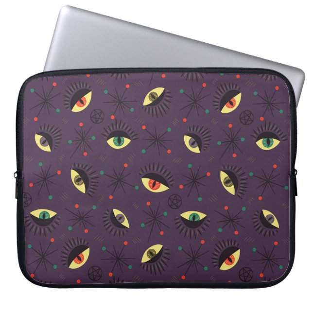 Goth Eyes Witchy Purple Pattern Occult Laptop Sleeve (Front)