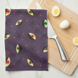 Goth Eyes Witchy Purple Pattern Occult Tea Towel