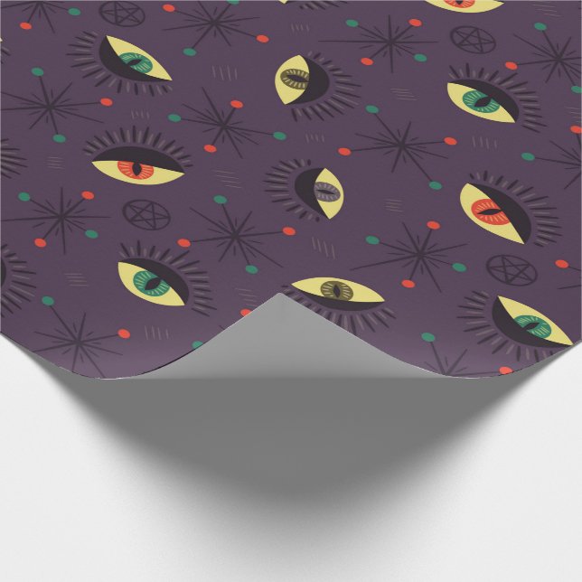 Goth Eyes Witchy Purple Pattern Occult Wrapping Paper (Corner)