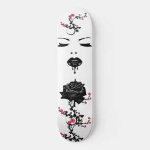 Goth Face Black Rose Lips Dripping Liquid Art Skateboard