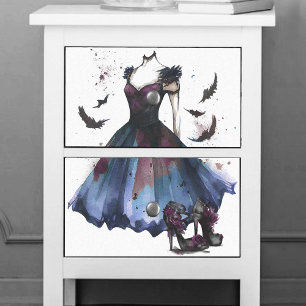 Goth Fashion   Blue Burgundy Dress with High Heels Tissue Paper