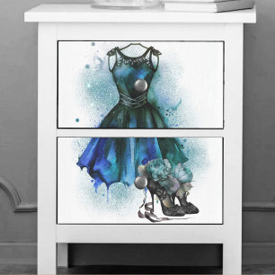 Goth Fashion Blue Dress with High Heels Splat Tissue Paper